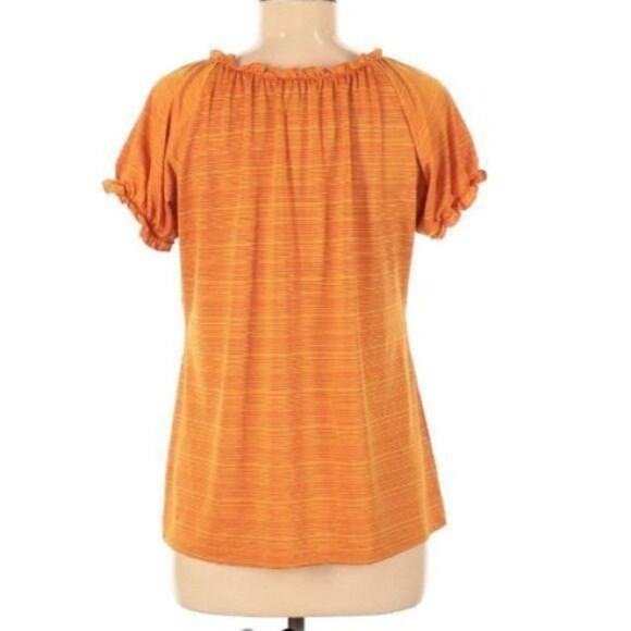 Susan Lawrence Orange Striped Tie Top Size M - Picture 2 of 4